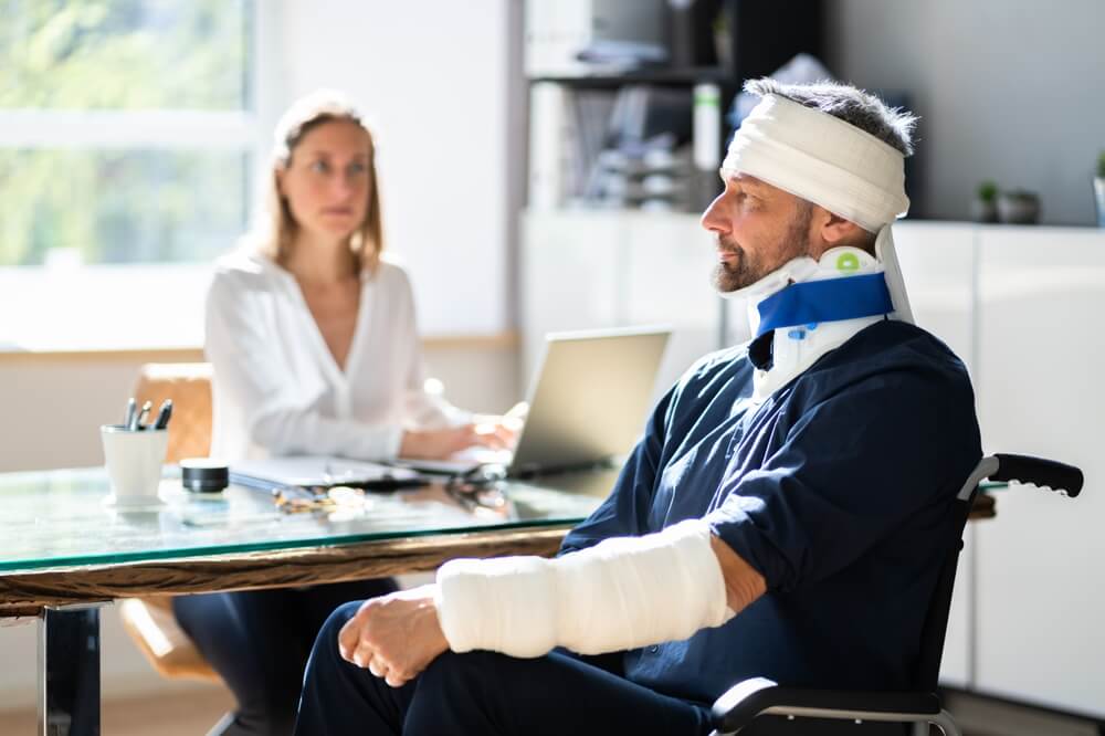 Injured worker filing workers compensation claim.
