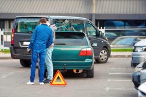 Car collision in the parking lot.